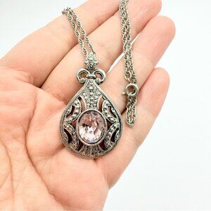 Avon “Victorian Touch Pendant” Necklace faux marcasite amethyst rhinestone